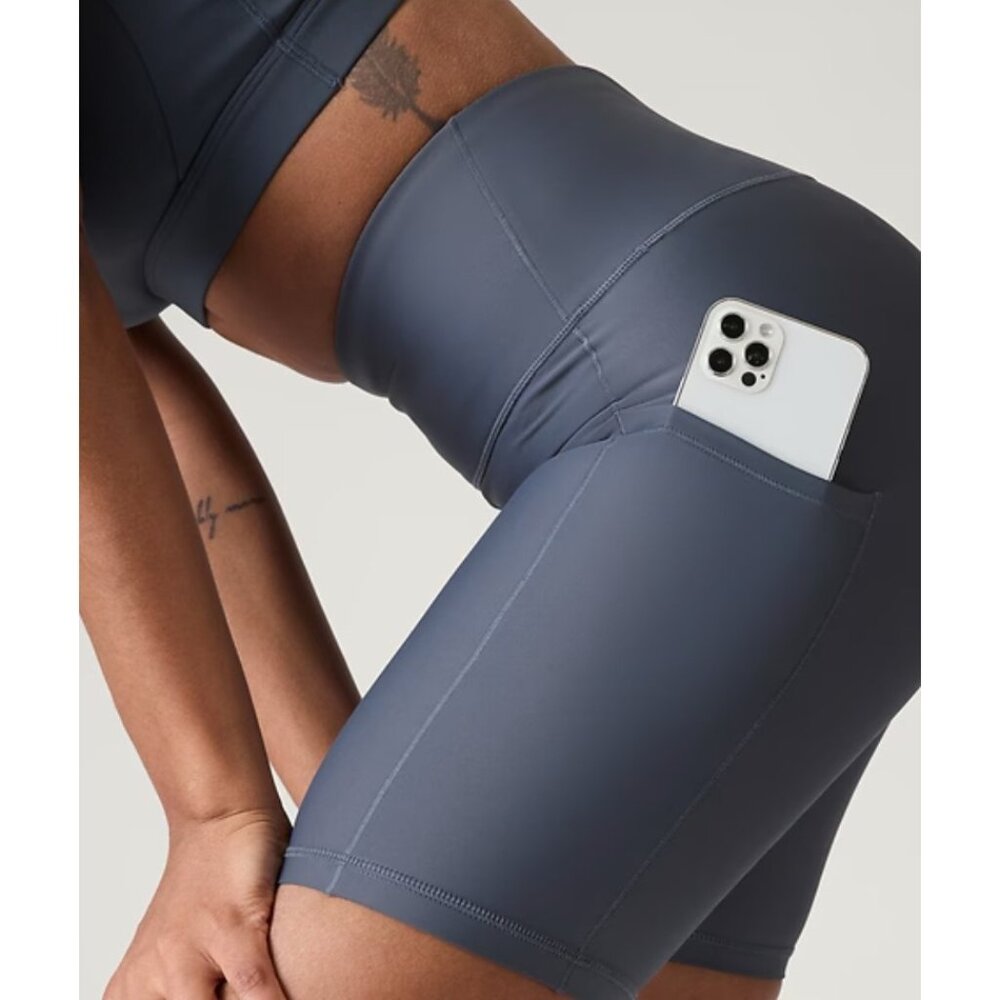 Athleta Interval Stash 7 in Slate Gray High-Waist Bike Shorts - Picture 2 of 7